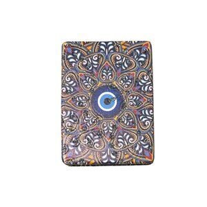 Evil Eye Centered Abstract Pattern Double Compact Mirror w/ Crystal Stones